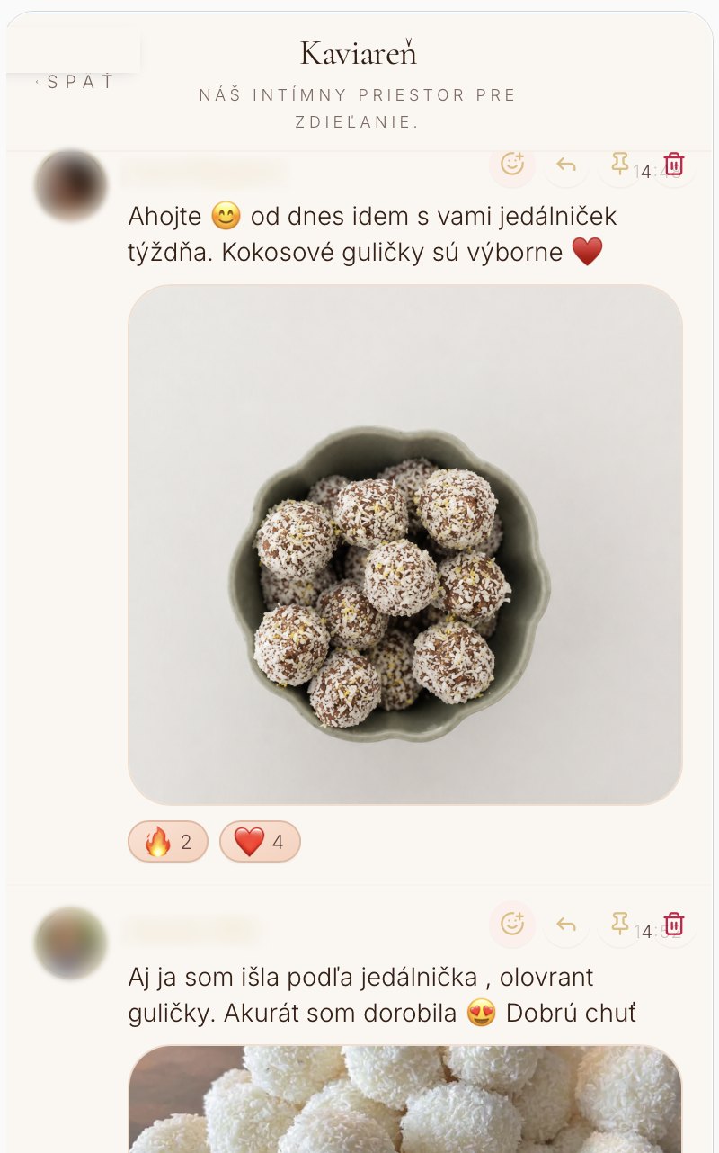 NutriGlow aplikácia – Kaviareň – zdieľanie