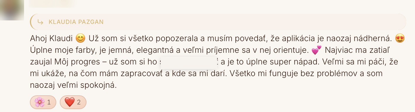 Skúsenosť členky NutriGlow Clubu z komunity v aplikácii