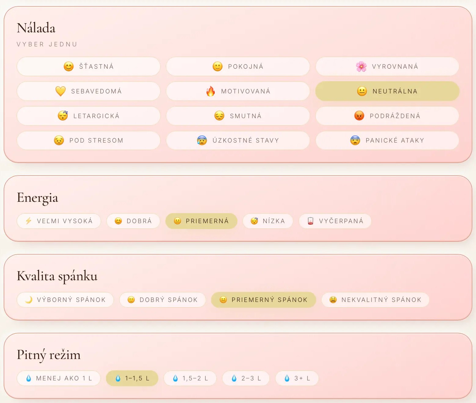 NutriGlow aplikácia – Nálada a energia
