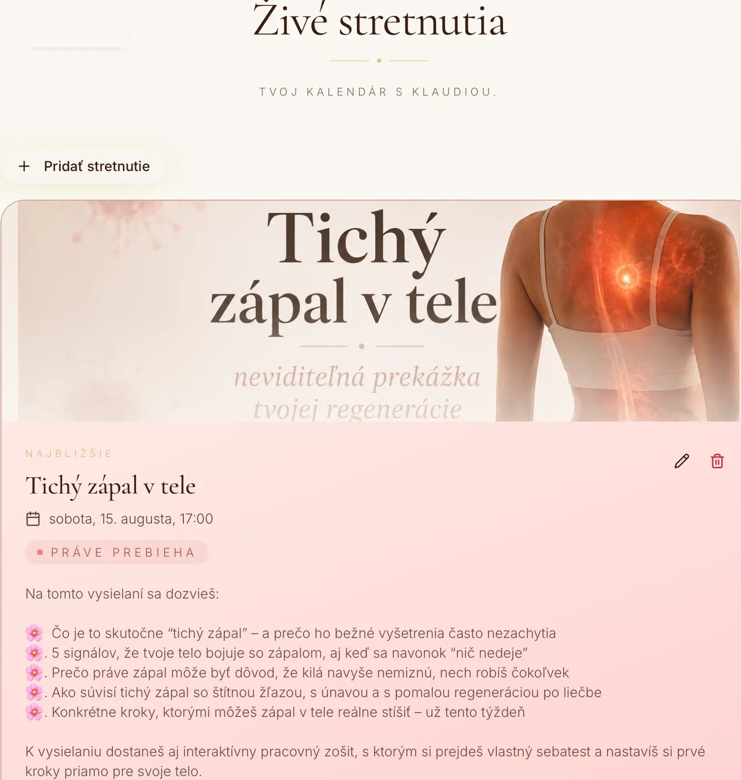 NutriGlow aplikácia – Živé stretnutia