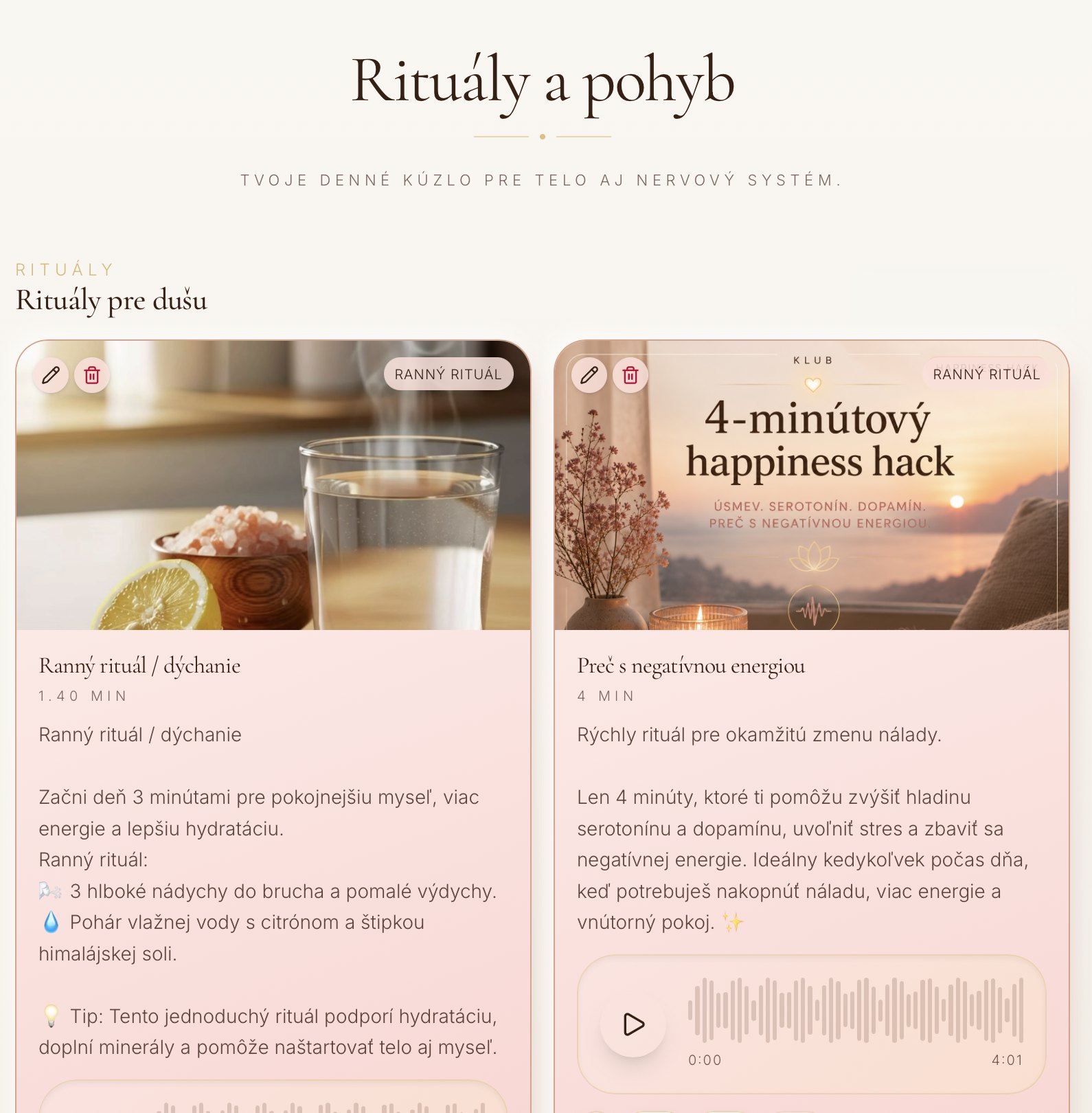 NutriGlow aplikácia – Rituály a pohyb